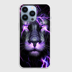 Чехол для iPhone 13 Pro с принтом НЕОНОВЫЙ ЛЕВ  NEON LION в Екатеринбурге,  |  | lion | neon | голова | гроза | дикая кошка | животные | кот | кошка | лев | молния | неон | тигр | хищник
