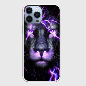 Чехол для iPhone 13 Pro Max с принтом НЕОНОВЫЙ ЛЕВ  NEON LION в Екатеринбурге,  |  | Тематика изображения на принте: lion | neon | голова | гроза | дикая кошка | животные | кот | кошка | лев | молния | неон | тигр | хищник