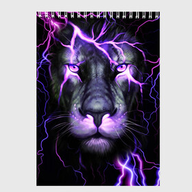 Скетчбук с принтом НЕОНОВЫЙ ЛЕВ  NEON LION в Екатеринбурге, 100% бумага
 | 48 листов, плотность листов — 100 г/м2, плотность картонной обложки — 250 г/м2. Листы скреплены сверху удобной пружинной спиралью | lion | neon | голова | гроза | дикая кошка | животные | кот | кошка | лев | молния | неон | тигр | хищник