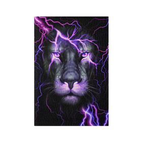 Обложка для паспорта матовая кожа с принтом НЕОНОВЫЙ ЛЕВ  NEON LION в Екатеринбурге, натуральная матовая кожа | размер 19,3 х 13,7 см; прозрачные пластиковые крепления | lion | neon | голова | гроза | дикая кошка | животные | кот | кошка | лев | молния | неон | тигр | хищник