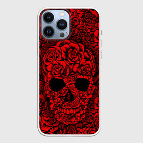 Чехол для iPhone 13 Pro Max с принтом ЦВЕТОЧНЫЙ ЧЕРЕП в Екатеринбурге,  |  | death | flowers | horror | metal | red | rose | roses | skull | арт | зомби | кости | красный | розы | скелет | цветы | череп | черный