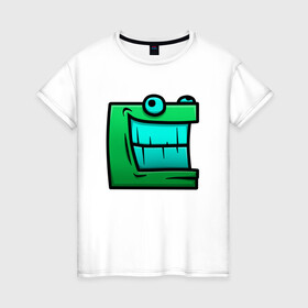 Женская футболка хлопок с принтом Geometry Dash | Green cube (Z) в Екатеринбурге, 100% хлопок | прямой крой, круглый вырез горловины, длина до линии бедер, слегка спущенное плечо | 2d | arcade | game | geometry dash | meltdown | robtop | аркада | геометрический тире | раннер