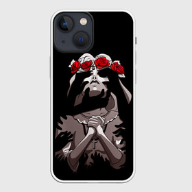 Чехол для iPhone 13 mini с принтом МОЛИТВА И ДЕМОНЫ в Екатеринбурге,  |  | black | demons | evil | girl | hand | rose | девушка | демоны | дьявол | зло | искушение | крест | молитва | розы | руки | святая