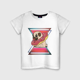 Детская футболка хлопок с принтом Щенок и пончик в Екатеринбурге, 100% хлопок | круглый вырез горловины, полуприлегающий силуэт, длина до линии бедер | абстракция | еда | животные | мопс | пончик | пончики | щенок