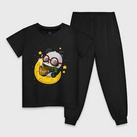 Детская пижама хлопок с принтом Милая панда пьет кофе на луне в Екатеринбурге, 100% хлопок |  брюки и футболка прямого кроя, без карманов, на брюках мягкая резинка на поясе и по низу штанин
 | animal | animals | bear | bears | coffee | cute | funny | kawaii | moon | nature | panda | pandas | pet | zoo | животные | звери | кофе | коффе | луна | медведь | милая | милый | панда | панды | природа