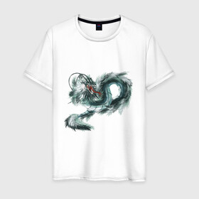 Мужская футболка хлопок с принтом Jade dragon в Екатеринбурге, 100% хлопок | прямой крой, круглый вырез горловины, длина до линии бедер, слегка спущенное плечо. | art | dragon | illustration | jade | print | драконы | япония