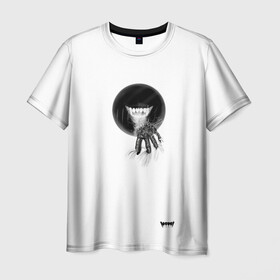 Мужская футболка 3D с принтом Yami: cell 3D в Екатеринбурге, 100% полиэфир | прямой крой, круглый вырез горловины, длина до линии бедер | black | cell | dark | monster | yami | дырка в груди | зубы | клыки | оскал | отверстие в груди | тьма | улыбка