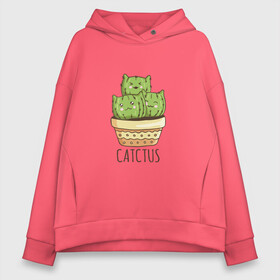 Женское худи Oversize хлопок с принтом Котики Кактусы Catctus в Екатеринбурге, френч-терри — 70% хлопок, 30% полиэстер. Мягкий теплый начес внутри —100% хлопок | боковые карманы, эластичные манжеты и нижняя кромка, капюшон на магнитной кнопке | cactus | cat | cats | cute cactus | english words | kitten | kitty | puss | pussy | pussycat | кактус в горшке | киски | кисы | котёнок | котики | коты в виде кактусов | коты кактусы | котята | котята кактусы | котятки | кошечки | кошка | мил