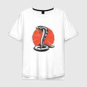 Мужская футболка хлопок Oversize с принтом Японская Кобра | Japan Cobra в Екатеринбурге, 100% хлопок | свободный крой, круглый ворот, “спинка” длиннее передней части | art | asp | aspid | cobra kai | japanese | poison | poisoned | red sun | snake | vemonous | venom | viper | арт | вайпер | восходящее солнце | змея | иллюстрация | кобра кай | красное солнце | рисунок кобры | солнце | яд | яд