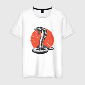 Мужская футболка хлопок с принтом Японская Кобра | Japan Cobra в Екатеринбурге, 100% хлопок | прямой крой, круглый вырез горловины, длина до линии бедер, слегка спущенное плечо. | art | asp | aspid | cobra kai | japanese | poison | poisoned | red sun | snake | vemonous | venom | viper | арт | вайпер | восходящее солнце | змея | иллюстрация | кобра кай | красное солнце | рисунок кобры | солнце | яд | яд