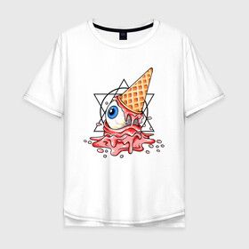 Мужская футболка хлопок Oversize с принтом Инопланетная мороженка в Екатеринбурге, 100% хлопок | свободный крой, круглый ворот, “спинка” длиннее передней части | Тематика изображения на принте: арт | глаз | графика | мистика | мороженное | пентаграммы | ужасы