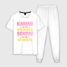 Мужская пижама хлопок с принтом Kawaii in the streets в Екатеринбурге, 100% хлопок | брюки и футболка прямого кроя, без карманов, на брюках мягкая резинка на поясе и по низу штанин
 | ahegao | anime | baka | chibi | desu | japan | kohai | nani | neko | otaku | senpai | sensei | waifu | weeaboo | weeb | аниме | анимешник | анимешница | ахегао | бака | вайфу | виабу | десу | кохай | культура | нани | неко | отаку | сенпай | сенсеи | трен
