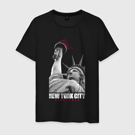 Мужская футболка хлопок с принтом Statue Of Liberty в Екатеринбурге, 100% хлопок | прямой крой, круглый вырез горловины, длина до линии бедер, слегка спущенное плечо. | Тематика изображения на принте: америка | география | города | нью йорк | статуя свободы | страны | сша | туристам