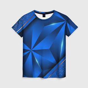 Женская футболка 3D с принтом 3D абстрактные фигуры BLUE в Екатеринбурге, 100% полиэфир ( синтетическое хлопкоподобное полотно) | прямой крой, круглый вырез горловины, длина до линии бедер | 3d | 3д | luxury | versace | vip | абстракция | блеск | блестки | версаче | вип | паттерн | роскошь | соты | текстуры