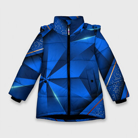 Зимняя куртка для девочек 3D с принтом 3D абстрактные фигуры BLUE в Екатеринбурге, ткань верха — 100% полиэстер; подклад — 100% полиэстер, утеплитель — 100% полиэстер. | длина ниже бедра, удлиненная спинка, воротник стойка и отстегивающийся капюшон. Есть боковые карманы с листочкой на кнопках, утяжки по низу изделия и внутренний карман на молнии. 

Предусмотрены светоотражающий принт на спинке, радужный светоотражающий элемент на пуллере молнии и на резинке для утяжки. | Тематика изображения на принте: 3d | 3д | luxury | versace | vip | абстракция | блеск | блестки | версаче | вип | паттерн | роскошь | соты | текстуры
