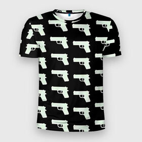 Мужская футболка 3D спортивная с принтом Пистолеты в Екатеринбурге, 100% полиэстер с улучшенными характеристиками | приталенный силуэт, круглая горловина, широкие плечи, сужается к линии бедра | 228 | баста | белый пистолет | ноггано | огонь | оружие | пистолет | пистолеты | пуля | реп | репчик | ствол | стволы | чёрный пистолет
