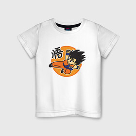 Детская футболка хлопок с принтом Молодой Сон Гоку в Екатеринбурге, 100% хлопок | круглый вырез горловины, полуприлегающий силуэт, длина до линии бедер | Тематика изображения на принте: anime | dragon ball | аниме | анимэ | драгон бал | дрэгон бол | жемчуг дракона | сон гоку