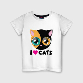 Детская футболка хлопок с принтом I Love Cats в Екатеринбурге, 100% хлопок | круглый вырез горловины, полуприлегающий силуэт, длина до линии бедер | animal | cat | cute | kitty | love | meow | друг | животные | киска | китти | кот | котенок | котик | котэ | кошечка | кошка | милый | мур | мяу | питомец | тигр