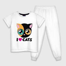 Детская пижама хлопок с принтом I Love Cats в Екатеринбурге, 100% хлопок |  брюки и футболка прямого кроя, без карманов, на брюках мягкая резинка на поясе и по низу штанин
 | animal | cat | cute | kitty | love | meow | друг | животные | киска | китти | кот | котенок | котик | котэ | кошечка | кошка | милый | мур | мяу | питомец | тигр