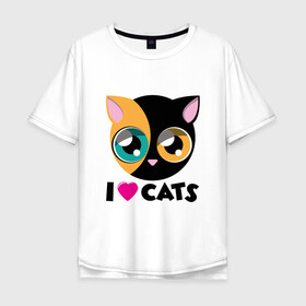 Мужская футболка хлопок Oversize с принтом I Love Cats в Екатеринбурге, 100% хлопок | свободный крой, круглый ворот, “спинка” длиннее передней части | animal | cat | cute | kitty | love | meow | друг | животные | киска | китти | кот | котенок | котик | котэ | кошечка | кошка | милый | мур | мяу | питомец | тигр