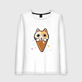 Женский лонгслив хлопок с принтом Ice Cream Cat в Екатеринбурге, 100% хлопок |  | animal | cat | cute | kitty | meow | друг | животные | киска | китти | кот | котенок | котик | котэ | кошечка | кошка | милый | мороженое | мур | мяу | питомец | тигр