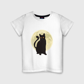 Детская футболка хлопок с принтом Moon Cat в Екатеринбурге, 100% хлопок | круглый вырез горловины, полуприлегающий силуэт, длина до линии бедер | Тематика изображения на принте: animal | cat | cute | kitty | meow | друг | животные | киска | китти | космос | кот | котенок | котик | котэ | кошечка | кошка | луна | милый | мур | мяу | питомец | тигр