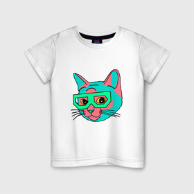 Детская футболка хлопок с принтом Hipster Cat в Екатеринбурге, 100% хлопок | круглый вырез горловины, полуприлегающий силуэт, длина до линии бедер | animal | cat | cute | kitty | meow | друг | животные | киска | китти | кот | котенок | котик | котэ | кошечка | кошка | милый | мур | мяу | питомец | тигр