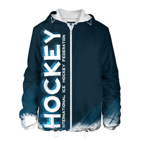 Мужская куртка 3D с принтом Hockey IIHF в Екатеринбурге, ткань верха — 100% полиэстер, подклад — флис | прямой крой, подол и капюшон оформлены резинкой с фиксаторами, два кармана без застежек по бокам, один большой потайной карман на груди. Карман на груди застегивается на липучку | Тематика изображения на принте: hockey | hockey pattern | nhl | pattern | клюшка | лед | нхл | хоккеист | хоккеисты | хоккей
