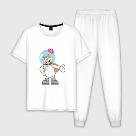Мужская пижама хлопок с принтом Сэнди в Екатеринбурге, 100% хлопок | брюки и футболка прямого кроя, без карманов, на брюках мягкая резинка на поясе и по низу штанин
 | sponge bob | spongebob squarepants | губка боб | губка боб квадратные штаны | спанч боб