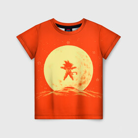 Детская футболка 3D с принтом Гоку и луна в Екатеринбурге, 100% гипоаллергенный полиэфир | прямой крой, круглый вырез горловины, длина до линии бедер, чуть спущенное плечо, ткань немного тянется | anime | dragon ball | moon | аниме | анимэ | драгон бал | дрэгон бол | жемчуг дракона | луна