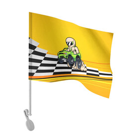 Флаг для автомобиля с принтом Мультяшный гонщик на джипе в Екатеринбурге, 100% полиэстер | Размер: 30*21 см | race | racer | водитель | водителю | гонка | гонщик | джип | мультик | мультяшный