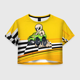 Женская футболка Crop-top 3D с принтом Мультяшный гонщик на джипе в Екатеринбурге, 100% полиэстер | круглая горловина, длина футболки до линии талии, рукава с отворотами | race | racer | водитель | водителю | гонка | гонщик | джип | мультик | мультяшный