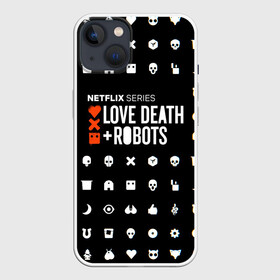 Чехол для iPhone 13 с принтом LOVE DEATH + ROBOTS в Екатеринбурге,  |  | love death + robots | love death + robots print | netflix | robots | tv series | лого love death + robots | любовь | надпись love death + robots | принт love death + robots | роботы | сериал