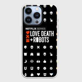 Чехол для iPhone 13 Pro с принтом LOVE DEATH + ROBOTS в Екатеринбурге,  |  | Тематика изображения на принте: love death + robots | love death + robots print | netflix | robots | tv series | лого love death + robots | любовь | надпись love death + robots | принт love death + robots | роботы | сериал