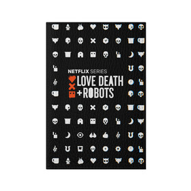 Обложка для паспорта матовая кожа с принтом LOVE DEATH + ROBOTS $$$ в Екатеринбурге, натуральная матовая кожа | размер 19,3 х 13,7 см; прозрачные пластиковые крепления | Тематика изображения на принте: love death + robots | love death + robots print | netflix | robots | tv series | лого love death + robots | любовь | надпись love death + robots | принт love death + robots | роботы | сериал