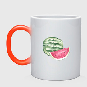 Кружка хамелеон с принтом акварельный арбуз в Екатеринбурге, керамика | меняет цвет при нагревании, емкость 330 мл | акварель | арбуз | арбузик | бахчевые | вкуснота | вкусняшки | долька | жара | кавун | кавунчик | краска | лето | люблю арбуз | полосатик | рисунок | сезон | фрукт | ягода