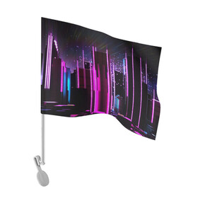 Флаг для автомобиля с принтом PINK CITY в Екатеринбурге, 100% полиэстер | Размер: 30*21 см | city | pink | purple | абстракция | город | ночной город