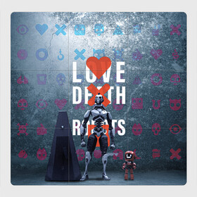 Магнитный плакат 3Х3 с принтом Любовь смерть и роботы в Екатеринбурге, Полимерный материал с магнитным слоем | 9 деталей размером 9*9 см | love | lovedeathandrobots | loverobot | robot