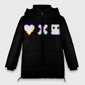 Женская зимняя куртка Oversize с принтом Love Death and Robots (Glitch) в Екатеринбурге, верх — 100% полиэстер; подкладка — 100% полиэстер; утеплитель — 100% полиэстер | длина ниже бедра, силуэт Оверсайз. Есть воротник-стойка, отстегивающийся капюшон и ветрозащитная планка. 

Боковые карманы с листочкой на кнопках и внутренний карман на молнии | death | glitch | heart | ldr | logo | love | netflix | robots | smile | анимация | глитч | глич | кино | лого | лср | любовь | нетфликс | роботы | сердце | сериал | смайл | смайлик