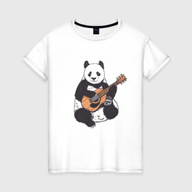 Женская футболка хлопок с принтом Панда гитарист | Panda Guitar в Екатеринбурге, 100% хлопок | прямой крой, круглый вырез горловины, длина до линии бедер, слегка спущенное плечо | acoustic | bear | bears | china | chineese panda | guitarist | music | акустическая гитара | гитара | китай | китайская панда | косолапый | медведь | медвежонок | милая панда | мишка | музыка | музыкант | пандочка | пандочки