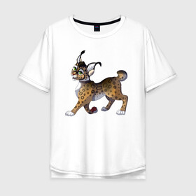 Мужская футболка хлопок Oversize с принтом Мультяшная рысь в Екатеринбурге, 100% хлопок | свободный крой, круглый ворот, “спинка” длиннее передней части | furry | lynx | животные | кошки | мультфильмы | рысь | хищники