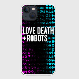 Чехол для iPhone 13 с принтом ЛЮБОВЬ СМЕРТЬ И РОБОТЫ в Екатеринбурге,  |  | death | hear | ldr | logo | love | netflix | robots | smile | анимация | кино | лого | лср | любовь | нетфликс | роботы | сердце | сериал | смайл | смайлик