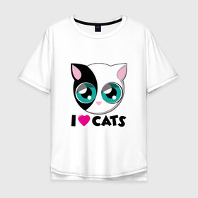 Мужская футболка хлопок Oversize с принтом I Love Cats в Екатеринбурге, 100% хлопок | свободный крой, круглый ворот, “спинка” длиннее передней части | animal | cat | cute | kitty | love | meow | друг | животные | киска | китти | кот | котенок | котик | котэ | кошечка | кошка | люблю | любовь | милый | мур | мяу | питомец | тигр
