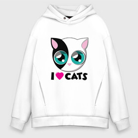 Мужское худи Oversize хлопок с принтом I Love Cats в Екатеринбурге, френч-терри — 70% хлопок, 30% полиэстер. Мягкий теплый начес внутри —100% хлопок | боковые карманы, эластичные манжеты и нижняя кромка, капюшон на магнитной кнопке | Тематика изображения на принте: animal | cat | cute | kitty | love | meow | друг | животные | киска | китти | кот | котенок | котик | котэ | кошечка | кошка | люблю | любовь | милый | мур | мяу | питомец | тигр