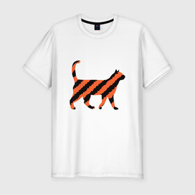 Мужская футболка хлопок Slim с принтом Black-Orange Cat в Екатеринбурге, 92% хлопок, 8% лайкра | приталенный силуэт, круглый вырез ворота, длина до линии бедра, короткий рукав | animal | cat | cute | kitty | meow | друг | животные | киска | китти | кот | котенок | котик | котэ | кошечка | кошка | милый | мур | мяу | питомец | тигр