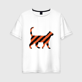 Женская футболка хлопок Oversize с принтом Black-Orange Cat в Екатеринбурге, 100% хлопок | свободный крой, круглый ворот, спущенный рукав, длина до линии бедер
 | Тематика изображения на принте: animal | cat | cute | kitty | meow | друг | животные | киска | китти | кот | котенок | котик | котэ | кошечка | кошка | милый | мур | мяу | питомец | тигр