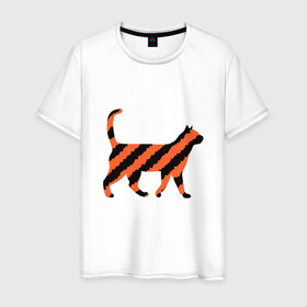Мужская футболка хлопок с принтом Black-Orange Cat в Екатеринбурге, 100% хлопок | прямой крой, круглый вырез горловины, длина до линии бедер, слегка спущенное плечо. | animal | cat | cute | kitty | meow | друг | животные | киска | китти | кот | котенок | котик | котэ | кошечка | кошка | милый | мур | мяу | питомец | тигр