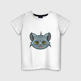 Детская футболка хлопок с принтом Забавный котик в Екатеринбурге, 100% хлопок | круглый вырез горловины, полуприлегающий силуэт, длина до линии бедер | animal | cat | cute | kitty | meow | друг | животные | киска | китти | кот | котенок | котик | котэ | кошечка | кошка | милый | мур | мяу | питомец | тигр