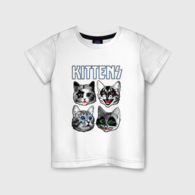 Детская футболка хлопок с принтом Kittens в Екатеринбурге, 100% хлопок | круглый вырез горловины, полуприлегающий силуэт, длина до линии бедер | animal | cat | cute | kiss | kitty | meow | rock | гитара | друг | животные | киска | кисс | китти | кот | котенок | котик | котэ | кошечка | кошка | метал | милый | музыка | мур | мяу | питомец | рок | тигр