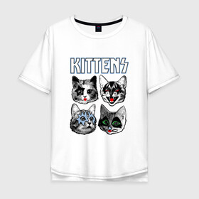 Мужская футболка хлопок Oversize с принтом Kittens в Екатеринбурге, 100% хлопок | свободный крой, круглый ворот, “спинка” длиннее передней части | animal | cat | cute | kiss | kitty | meow | rock | гитара | друг | животные | киска | кисс | китти | кот | котенок | котик | котэ | кошечка | кошка | метал | милый | музыка | мур | мяу | питомец | рок | тигр
